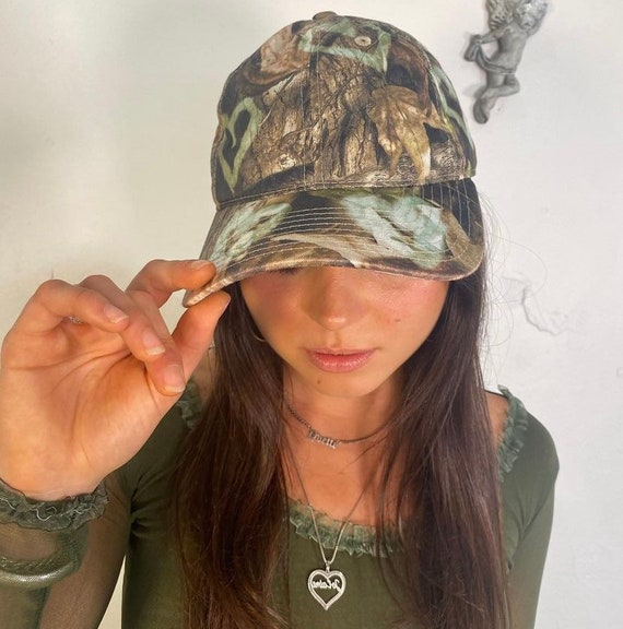 Hunting Camo Dad Cap With Pastel Hearts 
