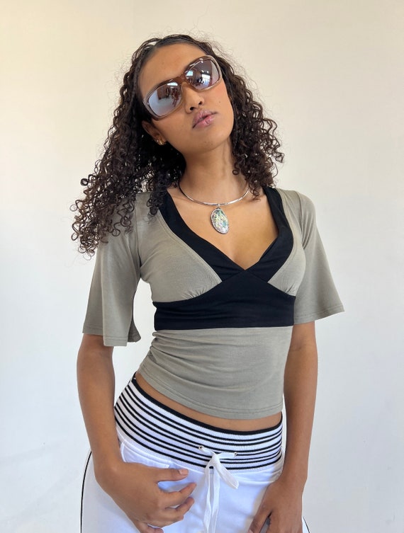 2000s Deadstock Khaki V Neck Shirt - Etsy