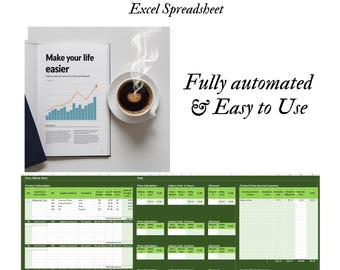 May include: An image featuring a spreadsheet with the text "Craft Profit & Price Calculator Tool Excel Spreadsheet." A cup of coffee sits next to a notebook with a graph. The text "Make your life easier" is visible.