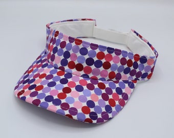 Cotton Visor, Visor Hat, Sun Visor, Sun Hat, Golf Hat, Sports Visor, Tennis Hat, Tennis Visor, Golf Visor, Visor Headband, Pink, Polka Dots