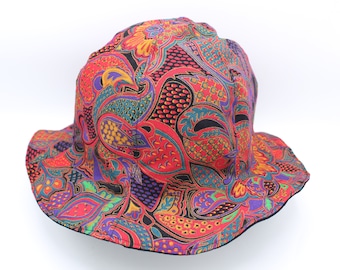 L / XL Baumwoll-Wende-Eimer-Hut, Eimer-Hut, Erwachsener Fischer-Hut, Erwachsener Sommer-Hut, Krempenhut, Fischerhut, Sonnenhut, Rot, Paisley, Lila