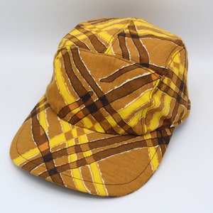 Vintage 5 Panel Hat, 5 Panel Cap, Five Panel, Five Panel Hat, Five Panel Cap, Baseball Hat, Baseball Cap, Hat, Cap, Canvas, Plaid, Yellow