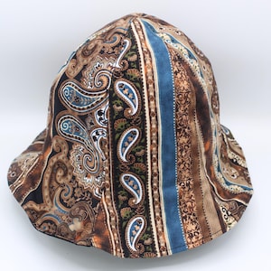 S/M Cotton Reversible Bucket Hat, Bucket Hat, Adult Bucket Hat, Adult Summer Hat, Brim Hat, Fisherman Hat, Sun Hat, Paisley, Striped, Brown