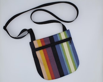Vintage Crossbody Bag, Shoulder Bag, Travel Bag, Canvas Bag, Hand Bag, Shoulder Pack, Festival Bag, Carryall Bag, Sling Bag, Striped, Retro