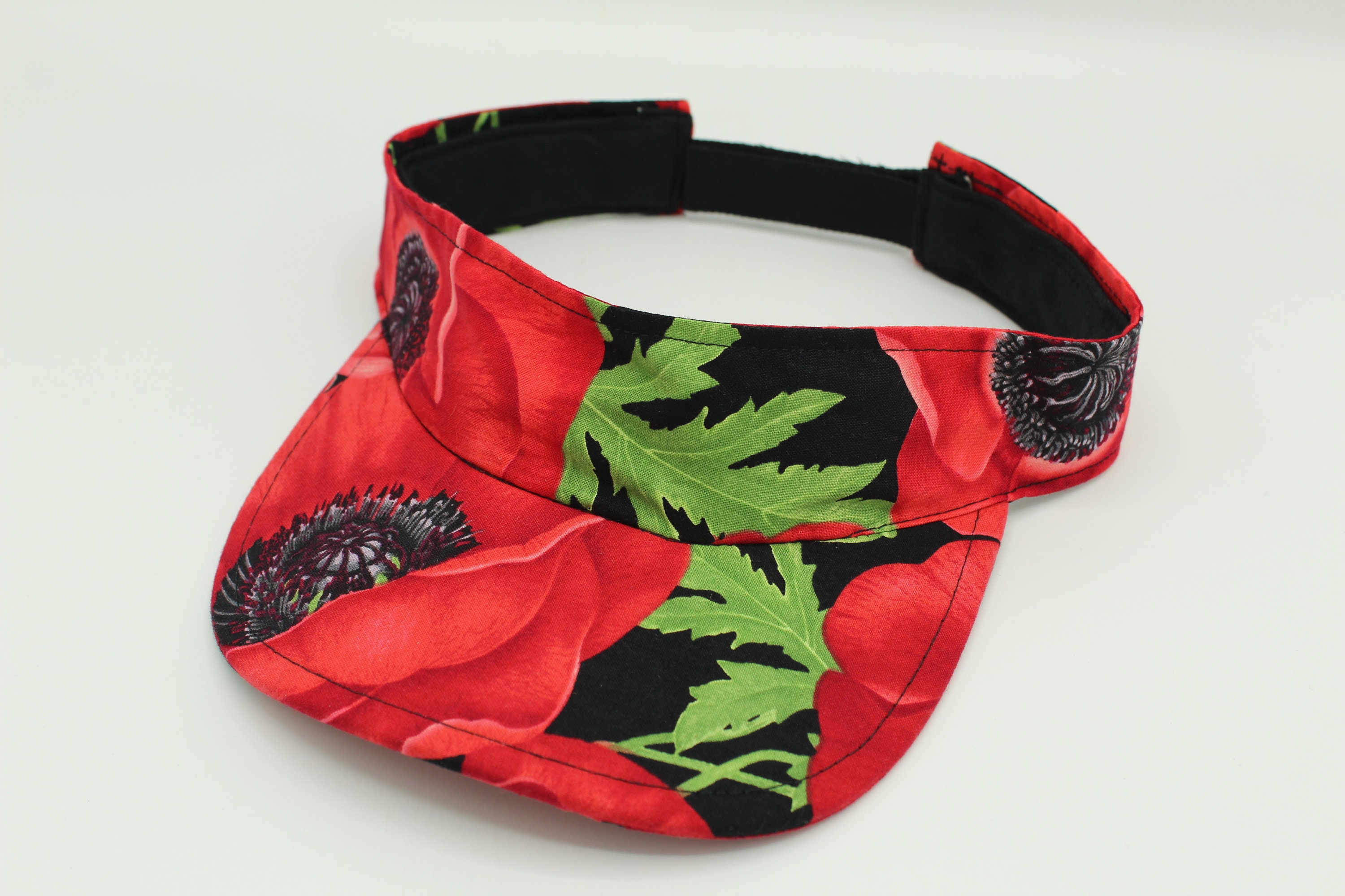 Cotton Visor, Visor Hat, Sun Visor, Sun Hat, Golf Hat, Sports Visor, Tennis Hat, Tennis Visor, Golf Visor, Visor Headband, Floral, Poppies