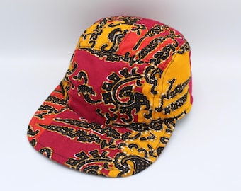 Cotton 5 Panel Hat, 5 Panel Cap, Five Panel, Five Panel Hat, Five Panel Cap, Baseball Hat, Baseball Cap, Batik, Red, Orange, Yellow, Paisley