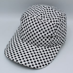Cotton 5 Panel Hat, 5 Panel Cap, Five Panel, Five Panel Hat, Five Panel Cap, Baseball Hat, Baseball Cap, Hat, Checkered, Black and White