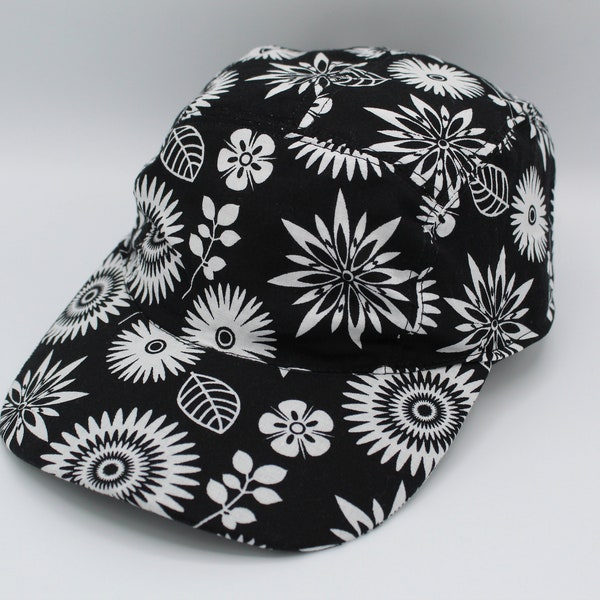 Cotton 5 Panel Hat, 5 Panel Cap, Five Panel, Five Panel Hat, Five Panel Cap, Baseball Hat, Baseball Cap, Hat, Cap, Black, White, Floral