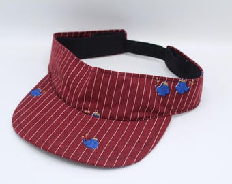 Cotton Visor, Visor Hat, Sun Visor, Sun Hat, Golf Hat, Sports Visor, Tennis Hat, Tennis Visor, Golf Visor, Striped, Elephants, Maroon