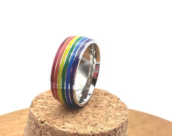 8mm LGBT / Gay Rainbow Ring Finger Band, LGBTQ Ring