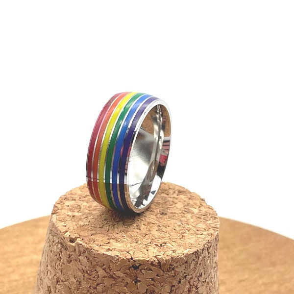 8mm LGBT / Gay Rainbow Ring Finger Band, LGBTQ Ring