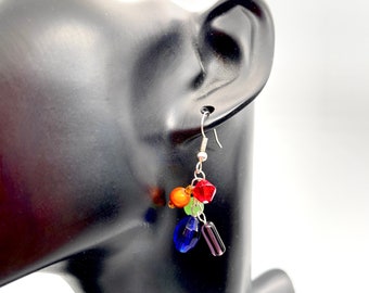 Handmade LGBTQ Pride Rainbow Cluster Charm Bead Earrings