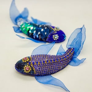 Handmade Beaded Fish Brooch: Rhinestone Crystal Accent
