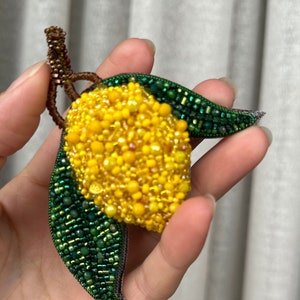 Handmade Beaded Lemon Brooch: Fruit Jewelry