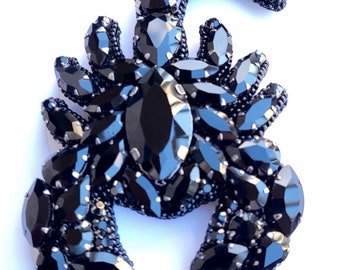 Scorpio Zodiac Brooch, Beaded Scorpion Pin, Crystal Glass Miyuki Beads, Leather, Statement Jewelry
