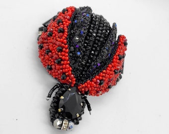 Beetle Brooch, Handmade Brooch, Beaded jewelry brooch