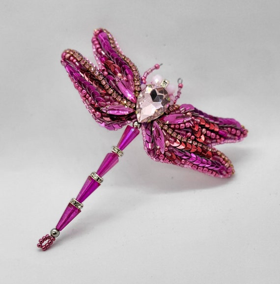 Pink Beaded Dragonfly Brooch Beaded Dragonfly Brooch in Pink, Purple and Violet . Fancy  main image 3