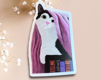 Reading Buddy Vinyl Waterproof Sticker, Waterproof, UV resistant, Decal, scrapbooking, Cute Cat, Book Lover, Cat Lover, Gift for her