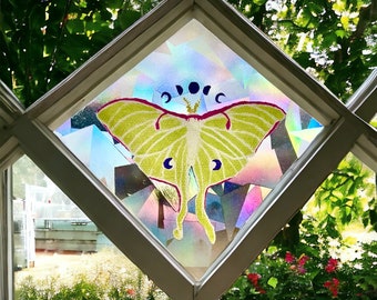 Luna Moth Suncatcher, window decal, sun catcher, rainbows, prisms, home decor, window decor, gift for her