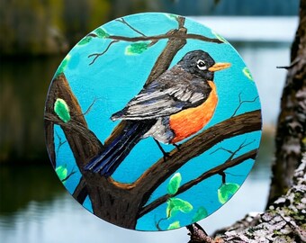 Spring Robin Wood Magnet 3 inches, gift, bird lovers, valentine’s gift, gift for her, spring bird, refrigerator magnet, kitchen decor, cute