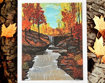 Cuyahoga Valley Falls, Giclee Print, Signed,  8x10, Home Decor, Christmas Gift, Waterfall, Autumn art, Fall Art, River Falls