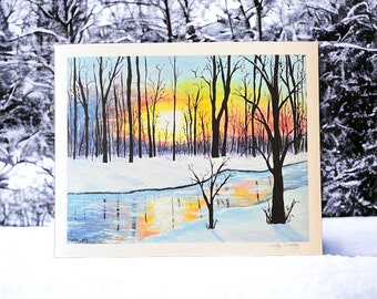 Winter Forest, Giclee Print, Signed,  8x10, Home Decor, Gift for her, Gift for him, Christmas gift, Sunset Painting, Art