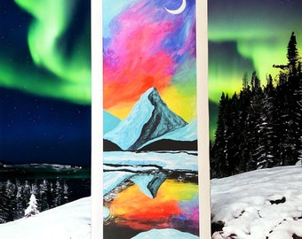 Artic Splendor, Giclee Print, Signed,  5x12, Home Decor, Painting, Winter Art, Rainbow sky, Gift, Christmas Gift, LGBTQ+ decor