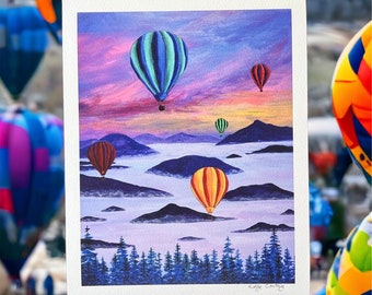 Serenity, Giclee Print, Signed,  8x10, Hot Air Balloons, Sunset, Home Decor, Gift for Her, Christmas Gift