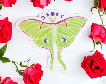 Luna Moth Waterproof Vinyl Sticker with clear edges, summertime, spring, gift for her, waterbottle decor, cute, stationary, bullet journal