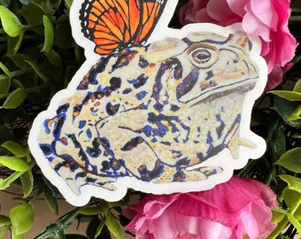 Toad Fairy Waterproof Vinyl Sticker, butterfly, frog, summertime, spring, gift for her, waterbottle decor, cute, stationary, bullet journal