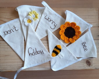 Bee Bunting Handmade Fabric Embroidered Don't Worry Bee Happy Decoration Banner Garden Home