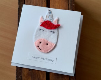 Unicorn Birthday Card Celebrate Magical Handsewn Decoration Handmade Charity