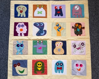 Play Mat/Quilt Aliens Handmade with Recycled Fabric Fun Colourful Blanket For Children Charity