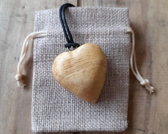 Wooden Heart Pendant Large Hand Carved Handmade Re-cycled Wood Necklace Charity