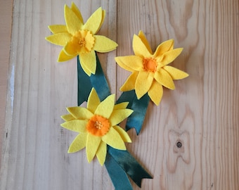 Daffodil Badge St David's Day, Dydd Gwyl Dewi Sant HapusHandmade Charity Brooches Wales Welsh