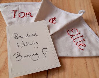 Personal Wedding Bunting Personalised Vintage Any Names Handsewn Embroidery