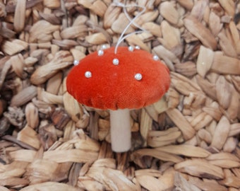 Mushroom decoration Velvet Embellished Beads Funghi Handsewn Charity