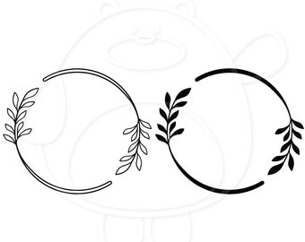 Leafy Double Wire Wreath - Leafy Wire Monogram Frames - Svg, Png, Dxf and Eps 4 formats - Vector - Silhouette - Digital Download