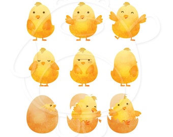 Chick In Digital Watercolour Effect - Digital Clipart - PNG Format - Personal and Commercial Use