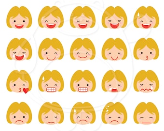 40 Blonde Girl Emojis Digital Clipart PNG Format Personal and Commercial Use