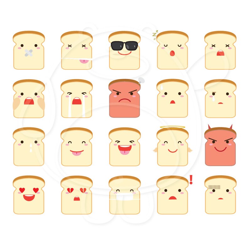 40 Bread Emojis Digital Clipart PNG Format Personal and Etsy
