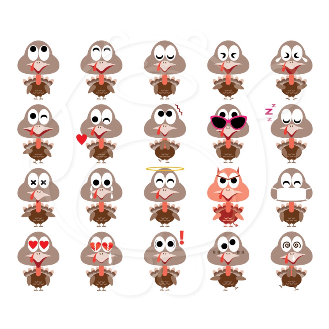 20 Turkey Emojis Digital Clipart Thanksgiving PNG Format Personal and