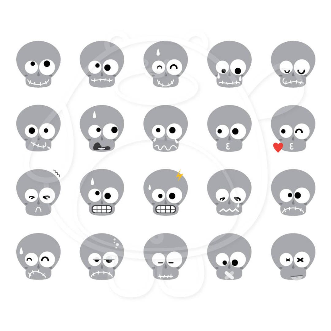 40 Skull Emojis Digital Clipart PNG Format Personal and Commercial Use