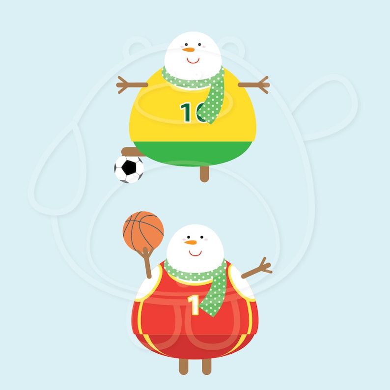 Personal and Commercial Use Football Soccer PNG Format Basketball Tennis Digital Clipart 6 Snowmen in Baseball