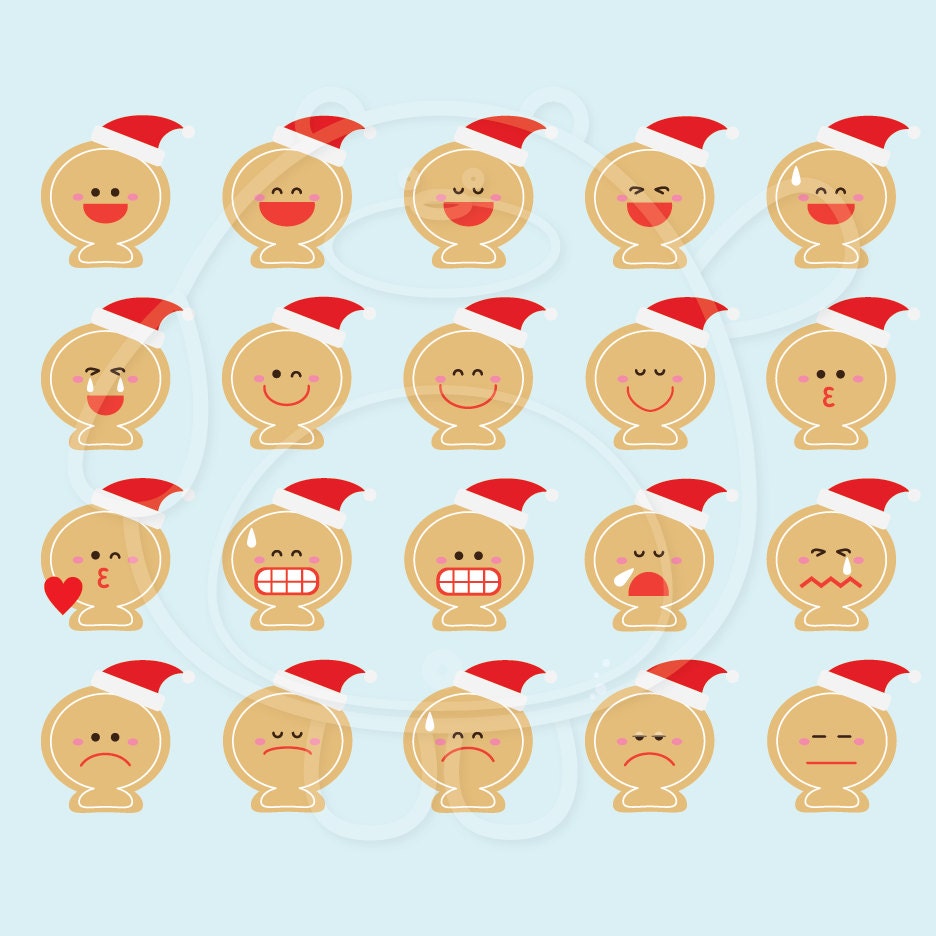 40 Ginger Bread Emojis with Christmas Hat Digital Clipart Etsy