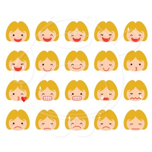 40 Blonde Girl Emojis Digital Clipart PNG Format Personal and Commercial Use