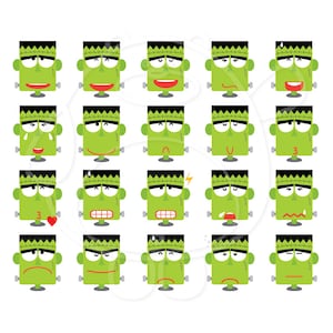 40 Frankenstein Emojis Digital Clipart - PNG Format - Personal and Commercial Use