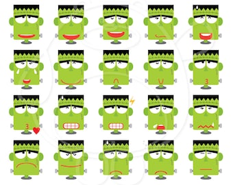 40 Frankenstein Emojis Digital Clipart - PNG Format - Personal and Commercial Use