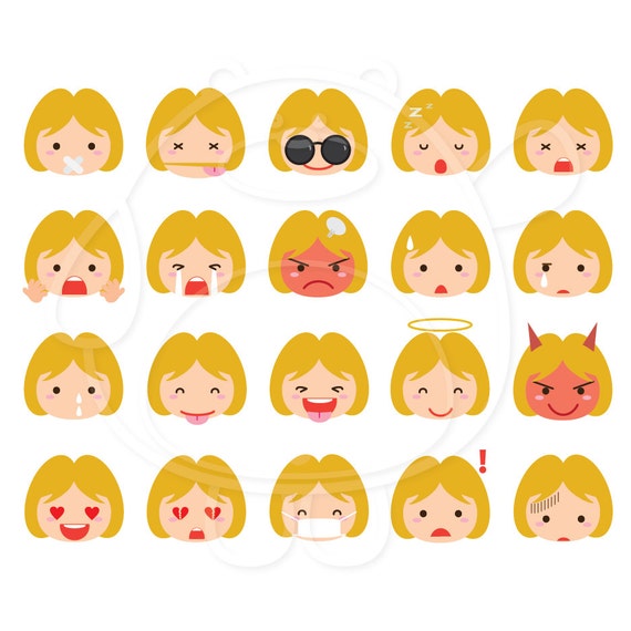 40 Blonde Girl Emojis Digital Clipart PNG Format Personal and Commercial Use