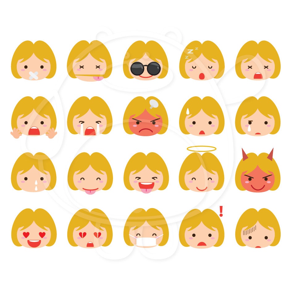 40 Blonde Girl Emojis Digital Clipart Formato PNG Uso Etsy